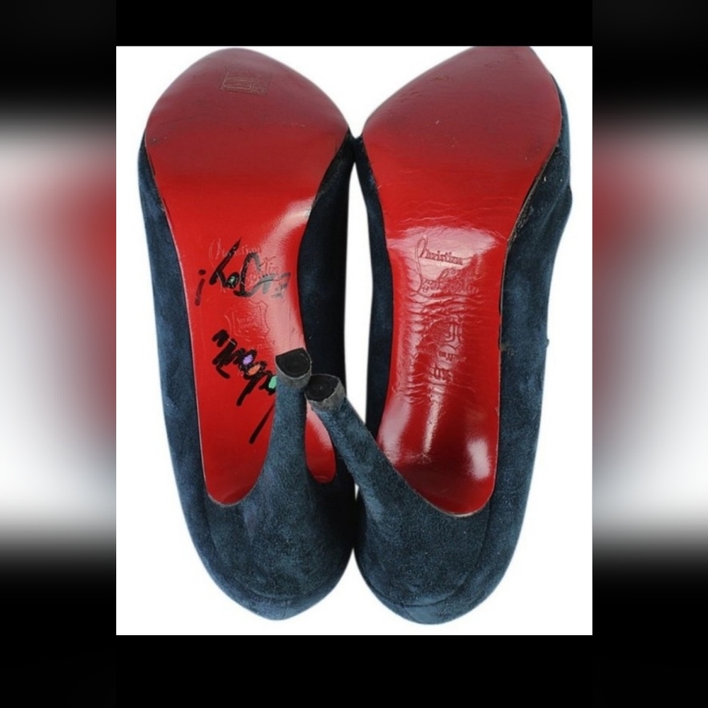 Autographed Signed Authentic Blue Suede Christian Louboutin Lapono Booties, 40.5